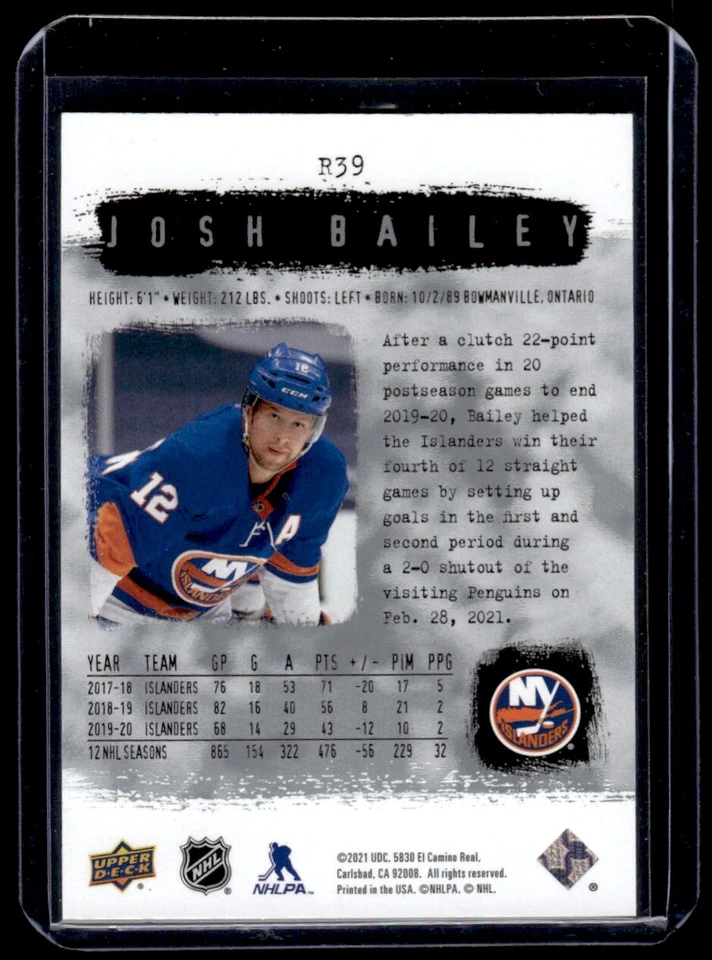 2020-21 SP Authentic 2000-01 Retro Josh Bailey #R39 New York Islanders - Image 2 of 2