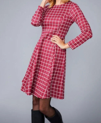 Ladies plus Size 20 Mulberry Check print Ponte flare Dress Capture   NEW 9623