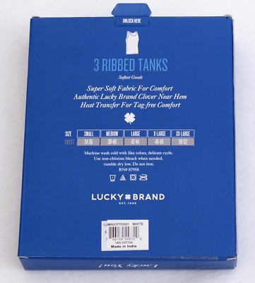 ユウ Lucky Brand White Cotton Ribbed Tank 3 in Package New in Box Men's