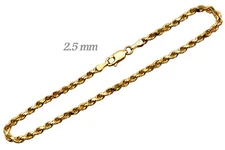 14k Solid Yellow Gold Rope Chain Bracelet 2.5mm Men's Women Size 7"