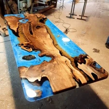 Blue Epoxy Table Top, Resin Dining Table, Walnut Kitchen Furniture, Custom Order