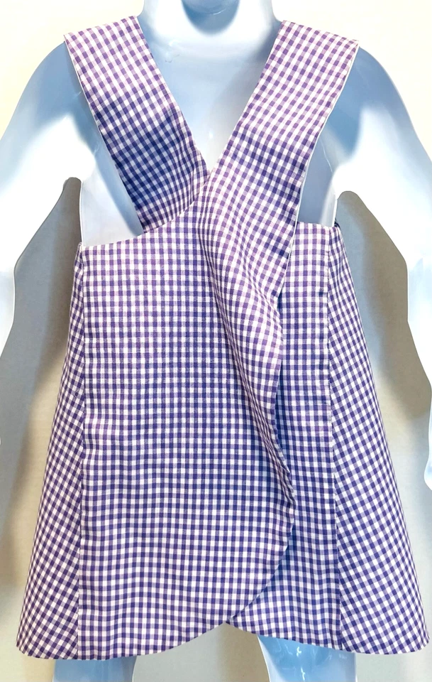 手工制作女孩 4T 有内衬连衣裙紫色和白色格子 A 字十字背经典 — 第 2/4 张图片