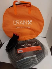 DRAINX Easy Twist Drain Auger | Flexible Cables 1/2" x 100' w/Bag & Gloves, NEW