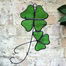 Two Lucky Shamrocks Stained Glass Suncatcher, St Patricks Day Clover Sun Catcher