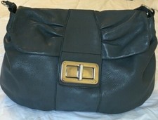FURLA Grey Leather Pleated Flap Turnlock Shoulder Bag Purse