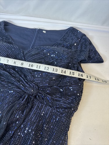 Vestido de Noche Fuertemente Lentejuelas Hasta el Suelo XL Cóctel Transparente Cruzado Maxi - Imagen 6 de 14
