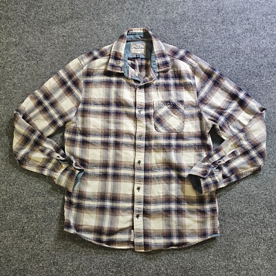 Flag & Anthem Shirt Mens Medium Brown Plaid Flannel Button Long Sleeve Outdoors
