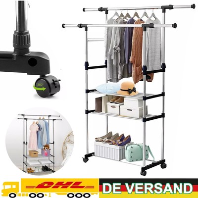 Kleiderständer auf Rollen Kleiderstange Metall Garderobenständer Rollgarderobe