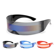 Futuristic Sunglasses Narrow Lens Mirrored Wrap Visor Robot Costume Flat Glasses