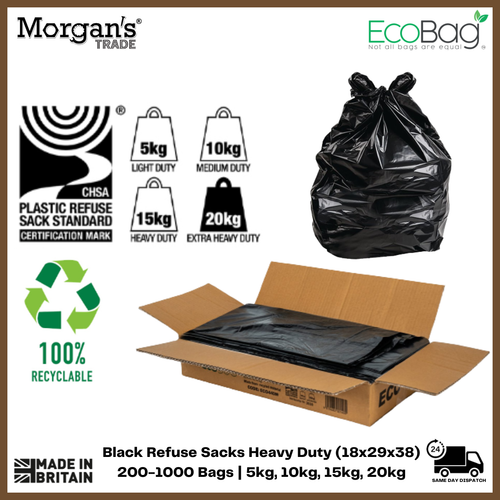 BLACK BIN BAGS HEAVY DUTY LINERS REFUSE CHSA SACKS RUBBISH 90L BAGS