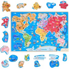 World Map Wooden Puzzle, Continents and Oceans Puzzles for Ages 4-6. Perfect ...