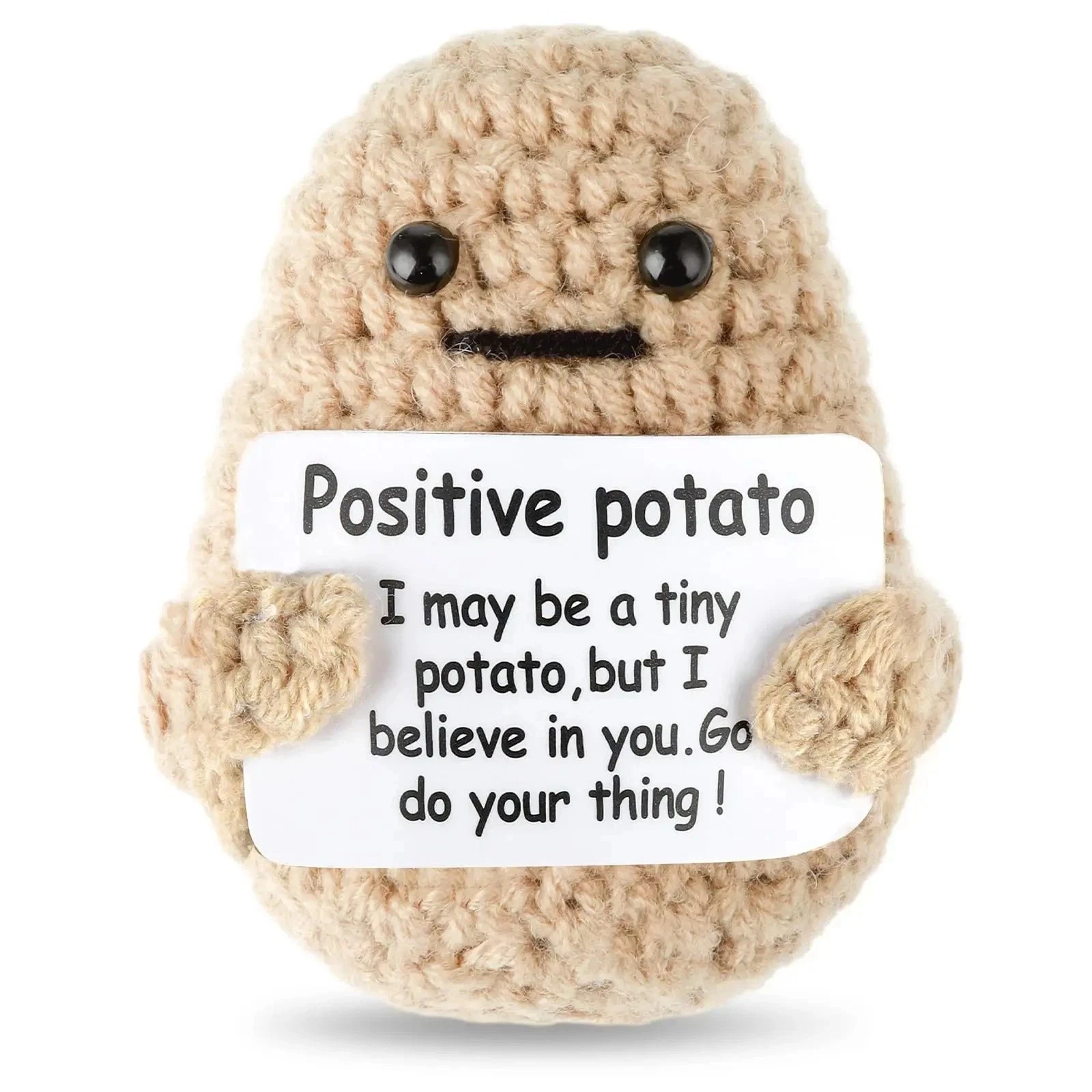 Positive Potato with Positive Card — Wool Knitted Potato Doll Home Decorations