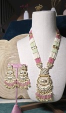 Ethnic Indian Gold Plated menakari rajwadi Long Har Necklace earring Jewelry Set