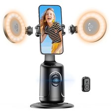 Auto Face Tracking Tripod with 2 Selfie Ring Black with 2 Selfie Ring Light 