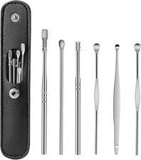6 Pcs Ear Wax Remover Kit Stainless Steel Ear Curette Cleaner Tool Silver