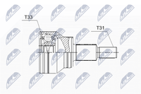 Gelenksatz Antriebswelle NTY NPZ-MZ-056 M22X1,5 FüR Mazda GJ GL CX KE GH GJ2 GL2