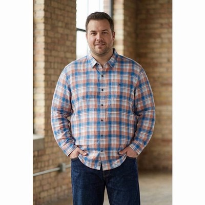 Flag & Anthem Montclair Vintage Wash Plaid Shirt Mens 100% Linen 3XL Blue Orange