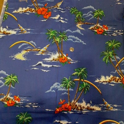 HAWAIIAN Fabric Palm Sailboat Waves Rainbow TRANS PACIFIC TXTILE COTTON 40 X 80''
