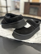 VILANVIA Women s Black Faux Suede Plush Lined Platform Mule Slippers Sz 11