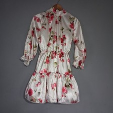 Nasty Gal White Floral Satin Mini Dress Size 4 BNWT High Neck Ruffle Occasion