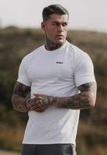 Image of SikSilk Men's Short Sleeved Muscle Fit Tech T-Shirt Tee White