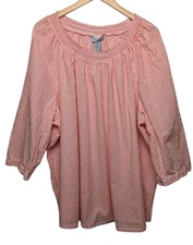 Catherine's Striped Blouse 4X Metallic Stripe Smocked Neckline