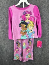 Disney Princess Ariel Jasmine Cinderella Toddler 4T Fleece 2 Pc Pajama Set Pink