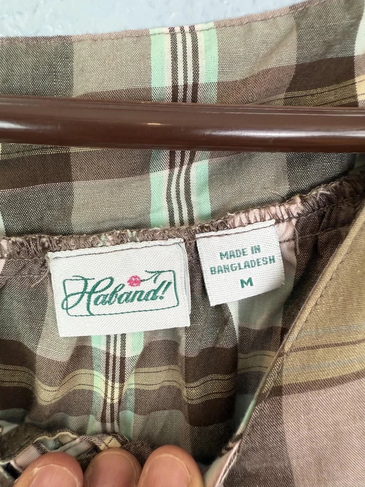 Vestido Haband para mujer mediano a cuadros manga corta con volantes bolsillo Cottagecore Foto 4 de 4