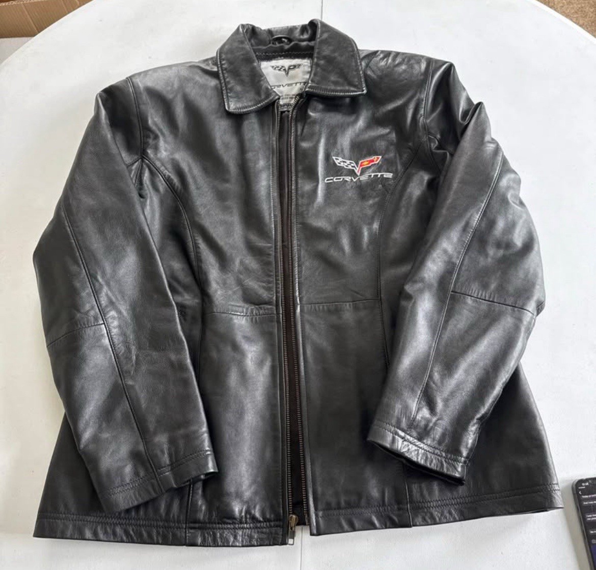 Corvette Black Leather Zip Jacket  Embroidered Lo… - image 1