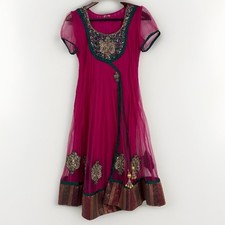 Anarkali Kurti Dress Indian Ethnic Wear Womens Size 6 Embellished Pink Gold Gems
