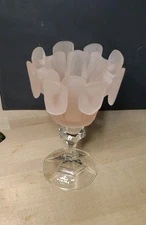 Vintage Viking Glass Peach Finnish Crown satin crystal peg votive candle holder.