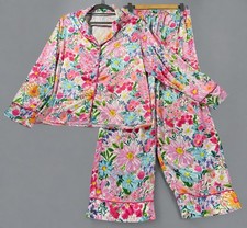 SheShow Women's Floral Polyester Satin Pajama Set Size M Pink Button Front 2Pc