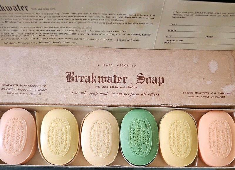 Vintage Breakwater Soap 6 Bar Box Set NOS Rehoboth Beach Delaware w/ Reply Card