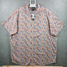 NEW Cremieux Casual Shirt Men 4XT Stretch Paisley Short Sleeve Nylon Orange Tone