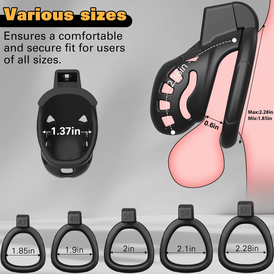 Male Chastity Cage, Middle Chastity Device with 5 Sizes Rings and Invisible L... - Image 2 of 4