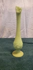 Vintage Fenton Custard Satin Uranium Glass Water Lily Footed Swung Bud Vase