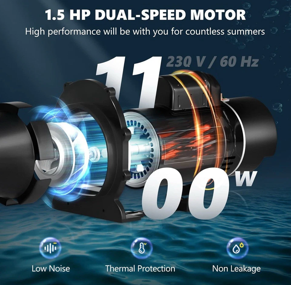 VEVOR Swimming Pool Pump Double Speed for Above Ground Pool w/ Strainer Basket - Image 4 of 4