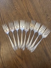 Vintage Oneida Community Queen Bess II Salad Forks 6.5” 1946 Tudor Plate Set 9
