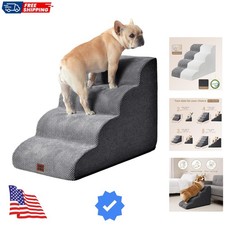 Curved Dog Stairs Ramp for High Beds 19.7" H, 4-Step Dog Steps for Small Dogs...