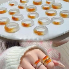 Certified natural chalcedony jade White Orange Gradient ring 16-21mm