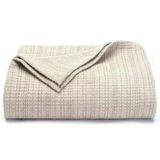 Beige Textured Woven Cotton King Blanket Free Ship NEW