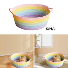 Hand Woven Cat Bed Basket Pet Sleeping Bed Storage Basket Portable Adorable Cat