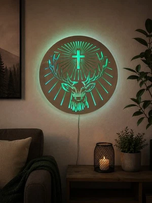 Jägermeister Leuchtreklame Wanddekoration Beleuchtung Holz - Bild 1 von 4