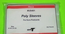 EUROPEAN SIZE POSTCARD POLY SLEEVES, HECO SAFE-T #US401, PKG 100, 3 MIL THICK