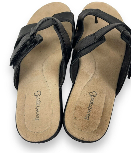 Bare Traps Women Shoes 7.5W Rowan Wedge Sandals Black Leather Comfort Slip On - Picture 5 of 14