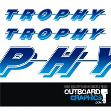 Pair of 6ft long Bayliner Trophy sticker/decals - light to dark blue fade