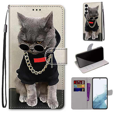 Case For Various Phone Cool Cat Magnetic Leather Flip Wallet Stand Cover Holder