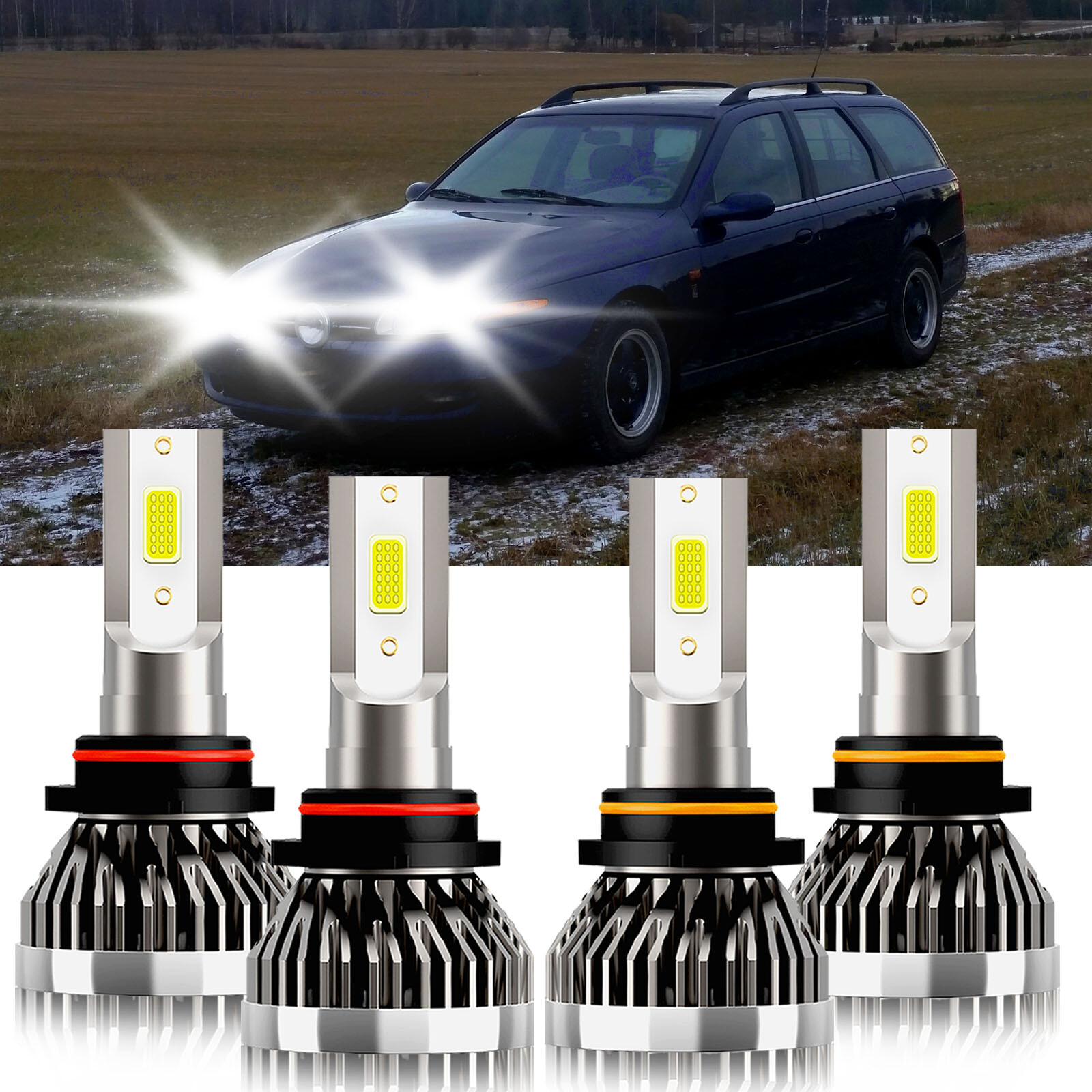 For Saturn LW200 2001-2002 9005 9006 LED Headlight Bulb High Low Beam 6000K