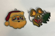 Vintage Stained Glass Christmas Santa Mouse Suncatcher Decoration Ornaments
