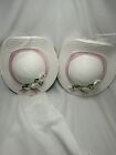 Set Of 2 ✨White Ceramic Straw Sun Hats✨ Wall Pocket Planters✨ Pink Ribbon